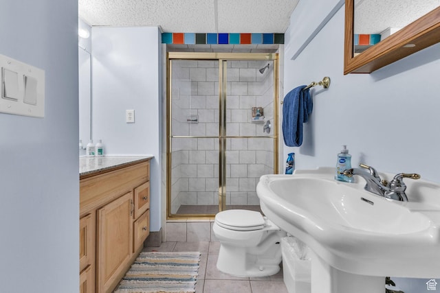 2268 E 10140 S, Sandy, UT 84092 - full bath featuring a stall shower, toilet, tile patterned floors, a textured ceiling, and a sink