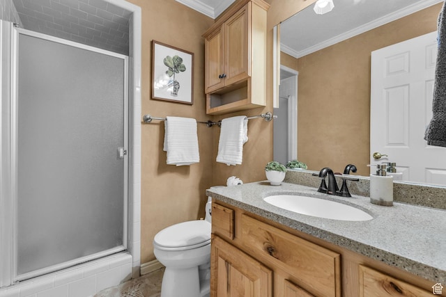 2268 E 10140 S, Sandy, UT 84092 - full bath featuring vanity, a shower stall, crown molding, and toilet