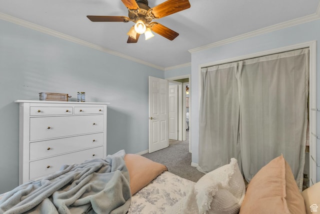 2268 E 10140 S, Sandy, UT 84092 - bedroom with carpet flooring, baseboards, ornamental molding, and a ceiling fan