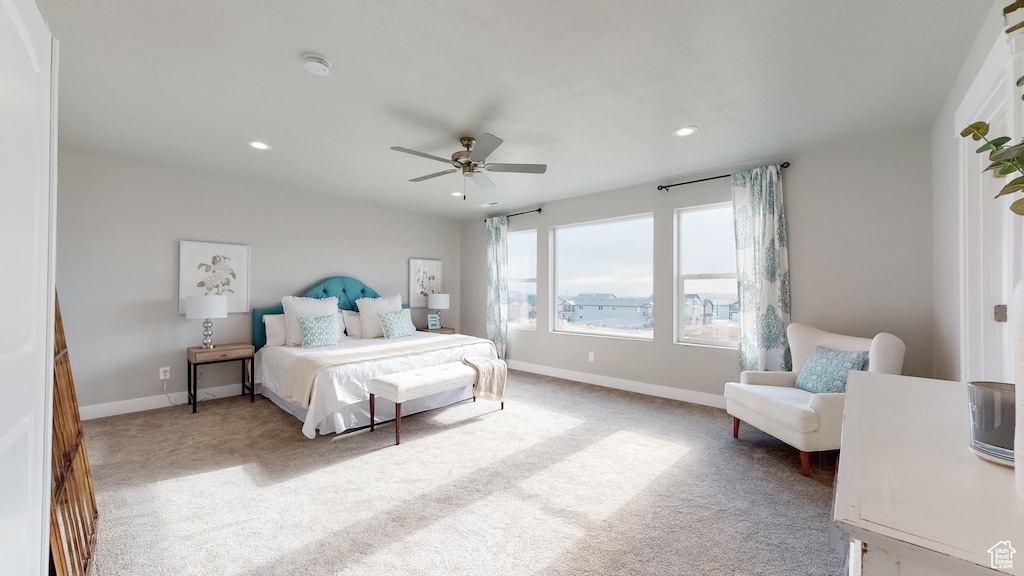 5379 N Orville St Unit 428, Eagle Mountain, UT 84005 - bedroom featuring carpet floors, recessed lighting, baseboards, and ceiling fan