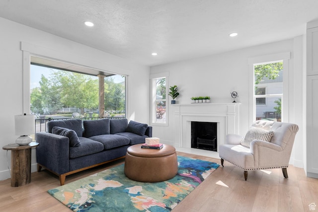2808 E 3220 S, Millcreek, UT 84109 - living area featuring light wood finished floors, healthy amount of natural light, recessed lighting, a fireplace with flush hearth, and baseboards