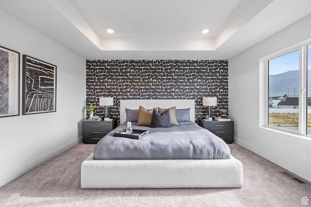 3164 N 3500 W, Plain City, UT 84404 - carpeted bedroom with recessed lighting, baseboards, an accent wall, and a raised ceiling