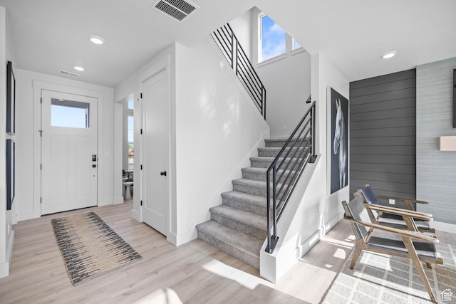 3164 N 3500 W, Plain City, UT 84404 - entrance foyer featuring stairway, light wood-type flooring, baseboards, and recessed lighting