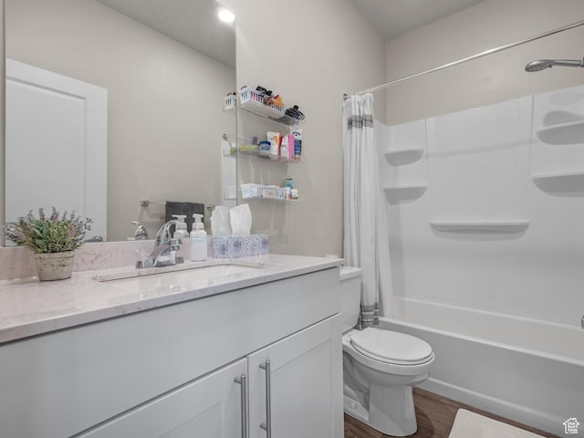 1871 S 1030 W, Orem, UT 84058 - full bath featuring vanity, shower / bathtub combination with curtain, wood finished floors, and toilet