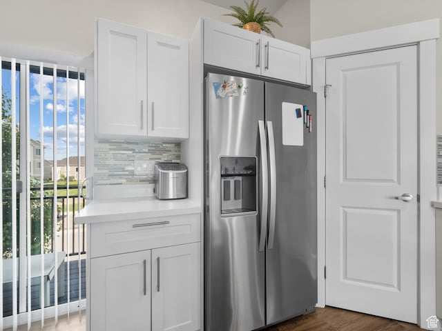 1871 S 1030 W, Orem, UT 84058 - kitchen featuring stainless steel fridge with ice dispenser, tasteful backsplash, white cabinets, and light countertops