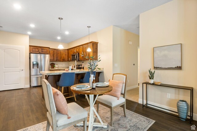 1736 W 300 S Unit D, Mapleton, UT 84664 - dining space featuring dark wood-style flooring, baseboards, and recessed lighting