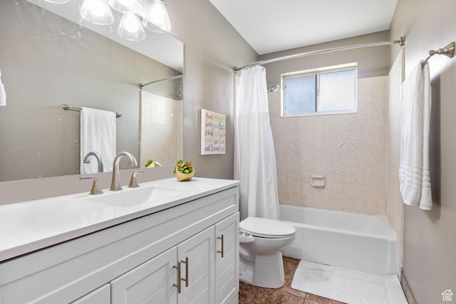 532 S 1500 E, Spanish Fork, UT 84660 - bathroom featuring vanity, shower / bathtub combination with curtain, toilet, and tile patterned flooring