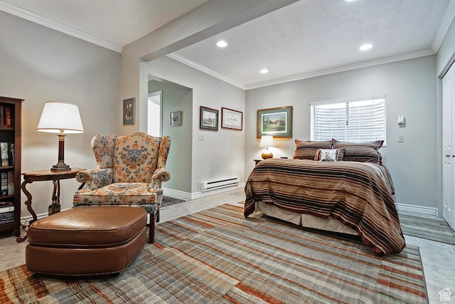 12144 S Mountain Shadow Rd, Sandy, UT 84092 - bedroom featuring recessed lighting, baseboards, baseboard heating, and ornamental molding