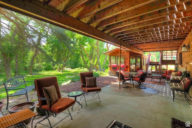 12144 S Mountain Shadow Rd, Sandy, UT 84092 - view of patio featuring an outdoor hangout area and stairs