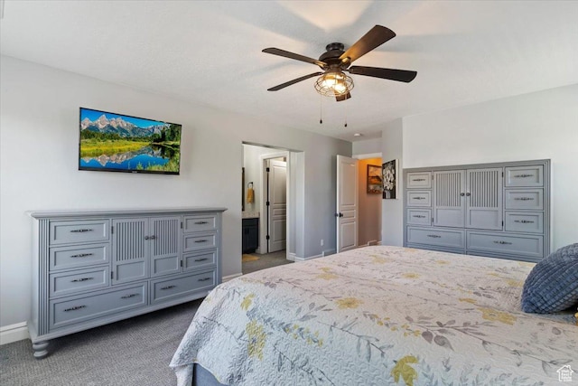 160 S 2875 W, West Point, UT 84015 - bedroom featuring carpet floors, baseboards, ceiling fan, and connected bathroom