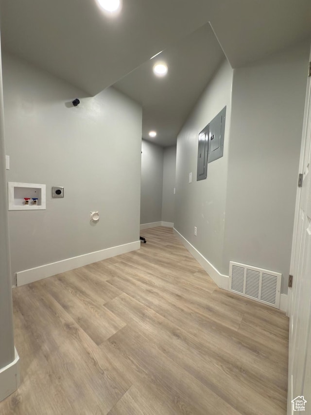 62 S 610 E, American Fork, UT 84003 - laundry room with washer hookup, hookup for an electric dryer, light wood-style floors, recessed lighting, and electric panel