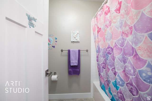 3516 N Willy Way, Eagle Mountain, UT 84005 - bathroom featuring baseboards and shower / bath combination with curtain