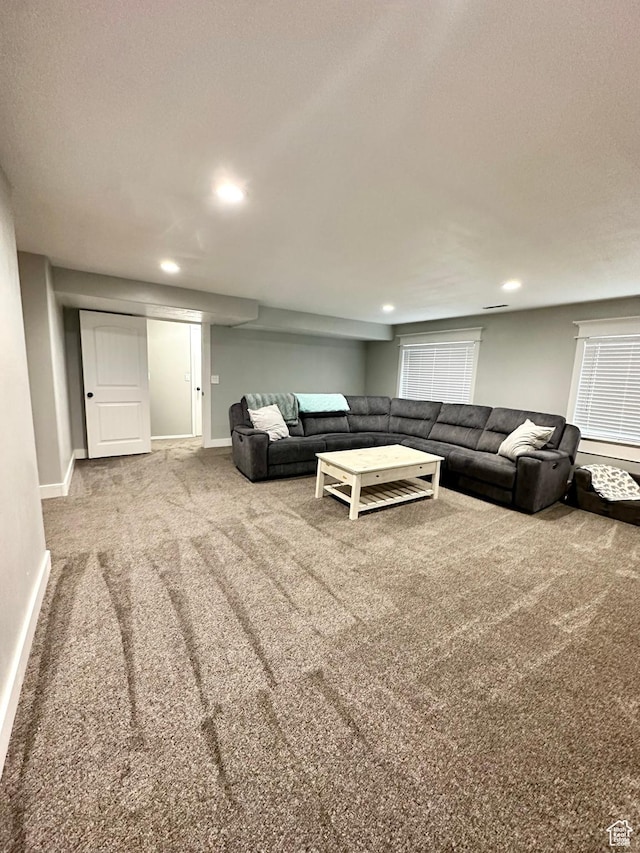 1879 E 1130 S, Spanish Fork, UT 84660 - carpeted living room featuring baseboards, recessed lighting, and a textured ceiling