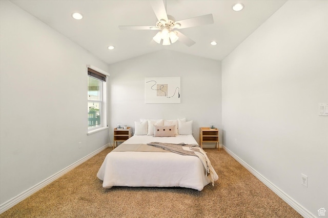 192 S 100 E, Wellsville, UT 84339 - bedroom featuring light carpet, recessed lighting, vaulted ceiling, and a ceiling fan