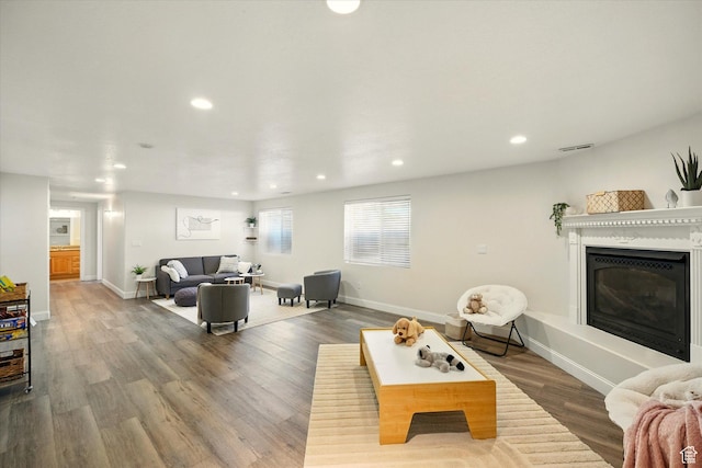 192 S 100 E, Wellsville, UT 84339 - living area with recessed lighting, a glass covered fireplace, and wood finished floors