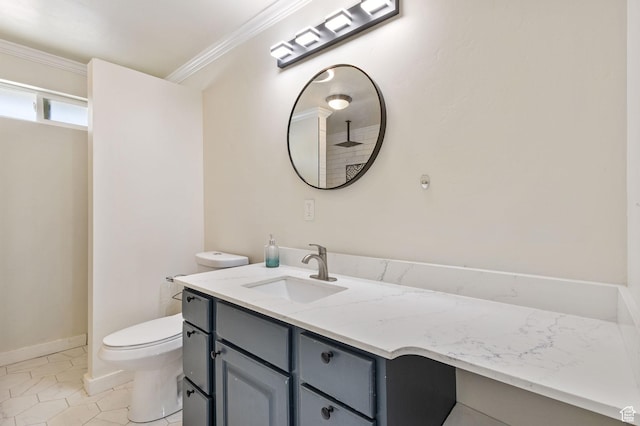 830 W 630 N, Orem, UT 84057 - bathroom featuring vanity, toilet, crown molding, tile patterned flooring, and baseboards