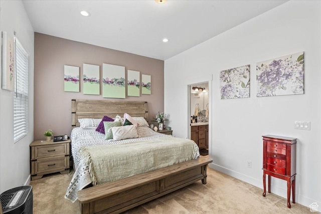 10849 S Lake Run Rd Unit 187, South Jordan, UT 84009 - carpeted bedroom with baseboards, ensuite bathroom, and recessed lighting