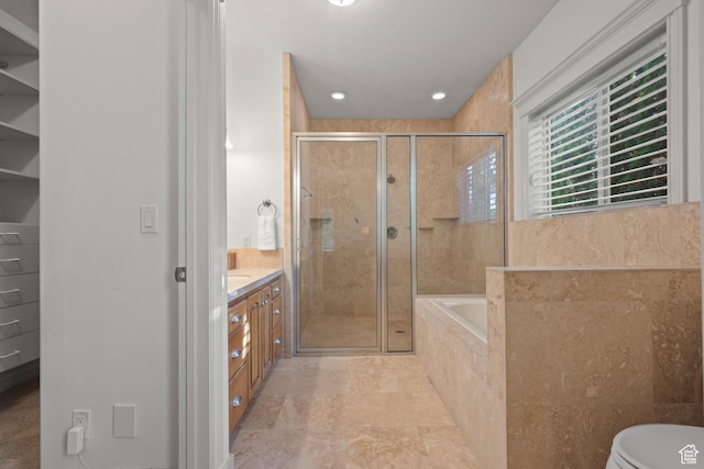 503 W 650 S, Orem, UT 84058 - bathroom with a stall shower, a bath, vanity, and recessed lighting