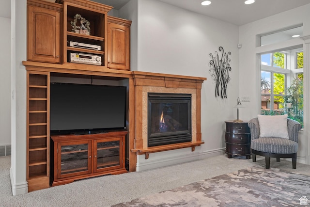 503 W 650 S, Orem, UT 84058 - living room featuring carpet floors, recessed lighting, a glass covered fireplace, and baseboards