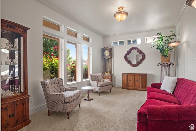 503 W 650 S, Orem, UT 84058 - carpeted living area featuring crown molding, plenty of natural light, and baseboards