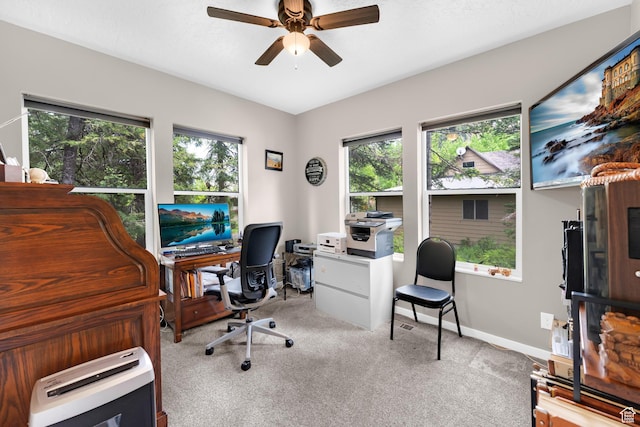 11316 E Silver Fork Rd, Brighton, UT 84121 - carpeted home office with a ceiling fan and baseboards