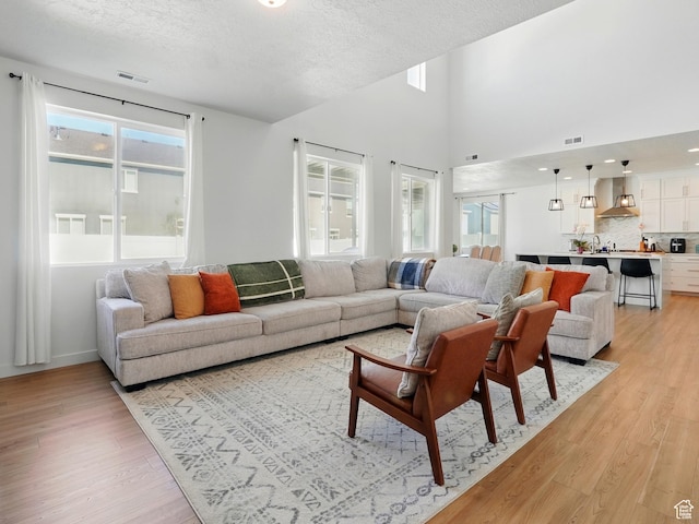 3287 S Boots Way, Syracuse, UT 84075 - living area featuring light wood-type flooring, plenty of natural light, and a textured ceiling
