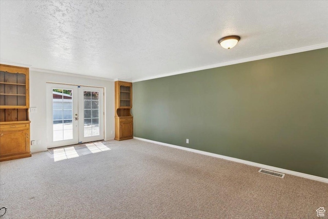 920 N 200 W, Bountiful, UT 84010 - unfurnished room with french doors, carpet floors, ornamental molding, a textured ceiling, and baseboards