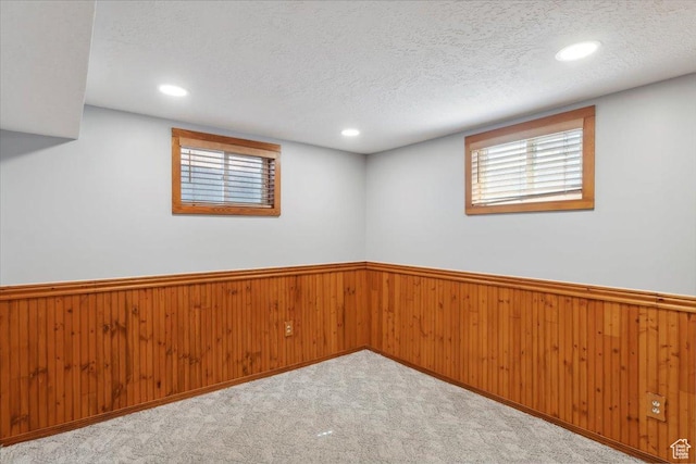 920 N 200 W, Bountiful, UT 84010 - empty room with a wainscoted wall, a textured ceiling, wood walls, recessed lighting, and carpet floors