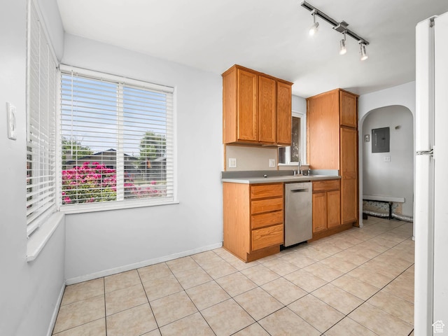 990 W 300 N, Provo, UT 84601 - kitchen featuring dishwasher, electric panel, light countertops, and brown cabinetry