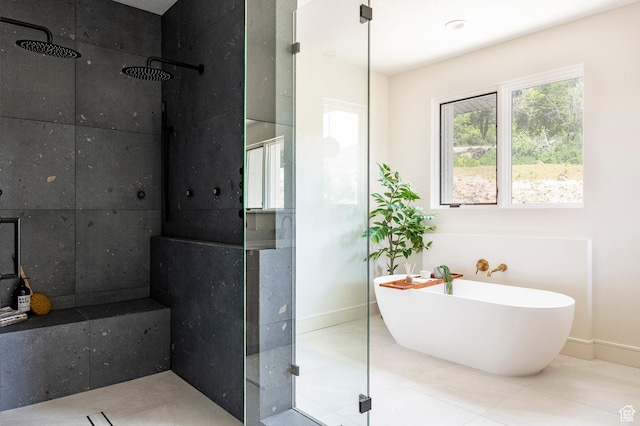 4107 W Crest Ct, Park City, UT 84098 - bathroom with a shower stall, baseboards, and a freestanding tub