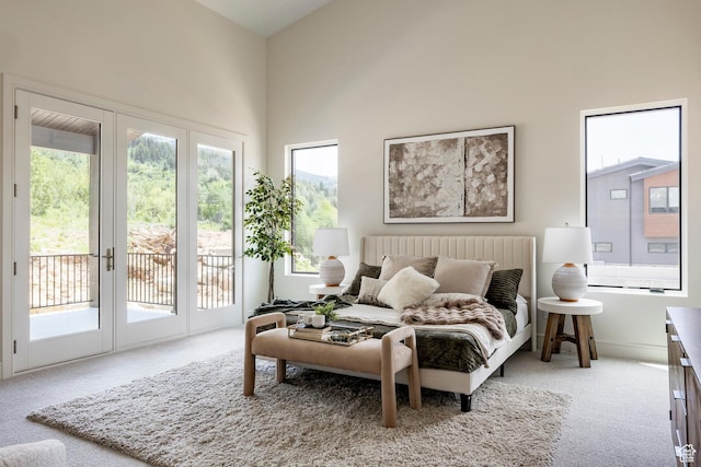 4107 W Crest Ct, Park City, UT 84098 - bedroom with carpet floors, access to outside, french doors, and a high ceiling