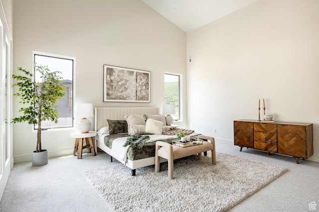 4107 W Crest Ct, Park City, UT 84098 - bedroom with carpet, high vaulted ceiling, and baseboards