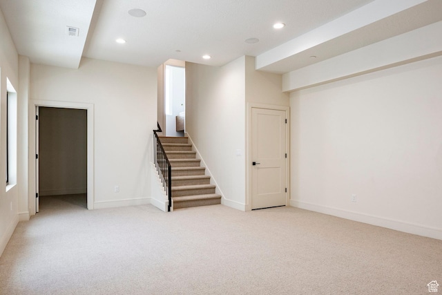 4107 W Crest Ct, Park City, UT 84098 - basement featuring light carpet, stairs, recessed lighting, and baseboards