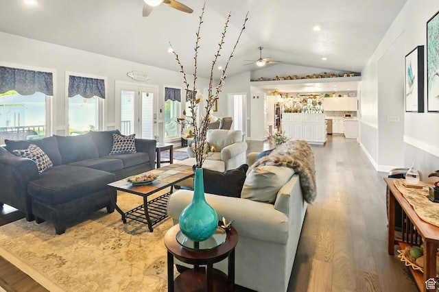 130 S 1500 W, Marriott Slaterville, UT 84404 - living room with a ceiling fan, lofted ceiling, wood finished floors, and plenty of natural light