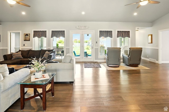 130 S 1500 W, Marriott Slaterville, UT 84404 - living area with ceiling fan, wood finished floors, recessed lighting, baseboards, and lofted ceiling