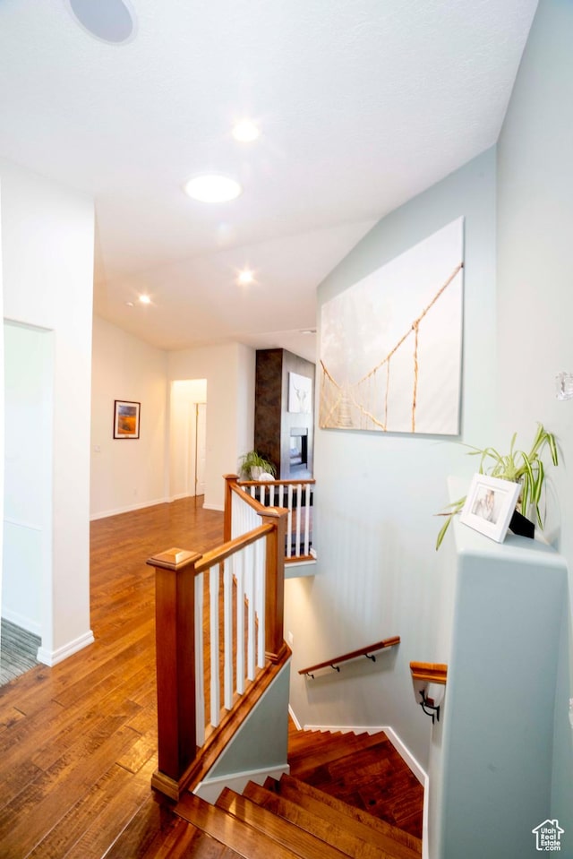 964 W Vahe St, Draper, UT 84020 - stairs with hardwood / wood-style flooring, baseboards, and recessed lighting