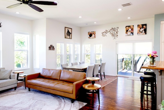 964 W Vahe St, Draper, UT 84020 - living area featuring recessed lighting, hardwood / wood-style floors, ceiling fan, and baseboards