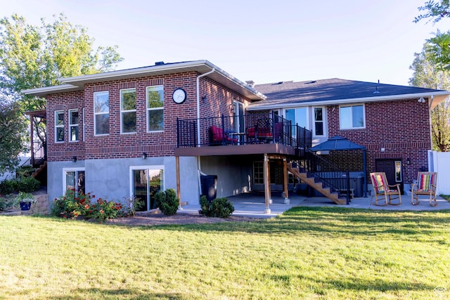 964 W Vahe St, Draper, UT 84020 - back of house featuring stairs, a patio, a wooden deck, and brick siding