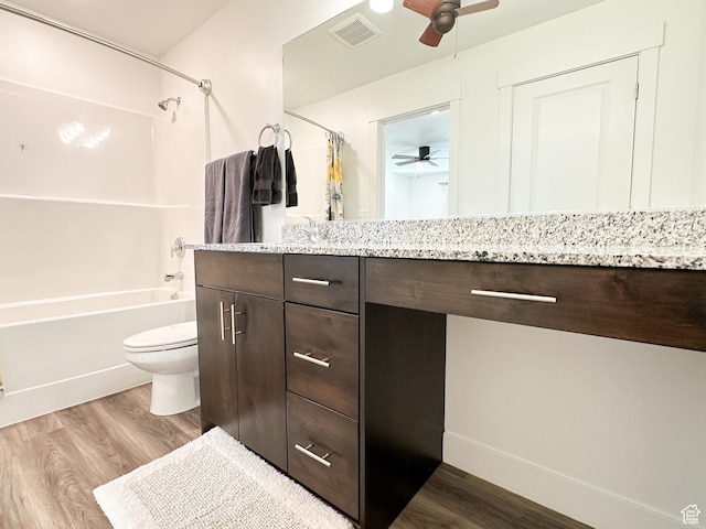 290 E 1825 N Unit 58, North Ogden, UT 84414 - full bathroom with ceiling fan, wood finished floors, vanity, toilet, and shower / bathtub combination with curtain
