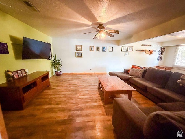 425 E Mule Deer Rd, Central, UT 84722 - living room with ceiling fan, wood finished floors, and a textured ceiling