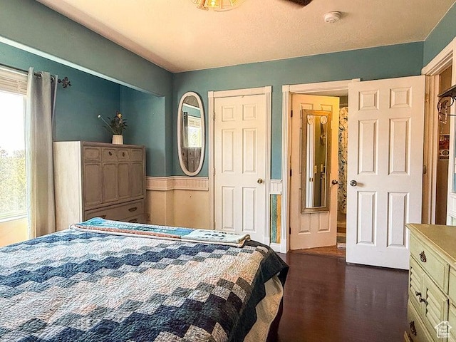425 E Mule Deer Rd, Central, UT 84722 - bedroom with dark wood-type flooring, a closet, and a wainscoted wall