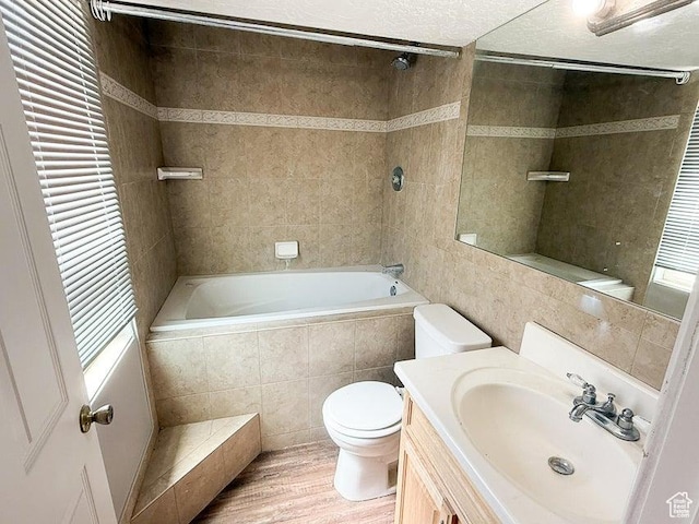425 E Mule Deer Rd, Central, UT 84722 - bathroom with toilet, tiled shower / bath, wood finished floors, vanity, and plenty of natural light