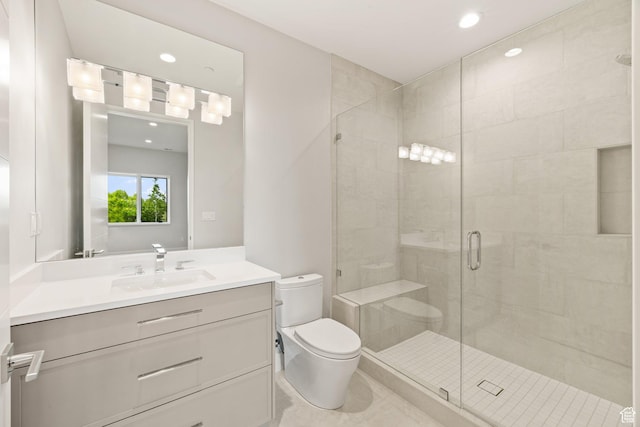 3654 Aspen Camp Loop, Park City, UT 84098 - full bathroom with toilet, a shower stall, vanity, recessed lighting, and tile patterned flooring