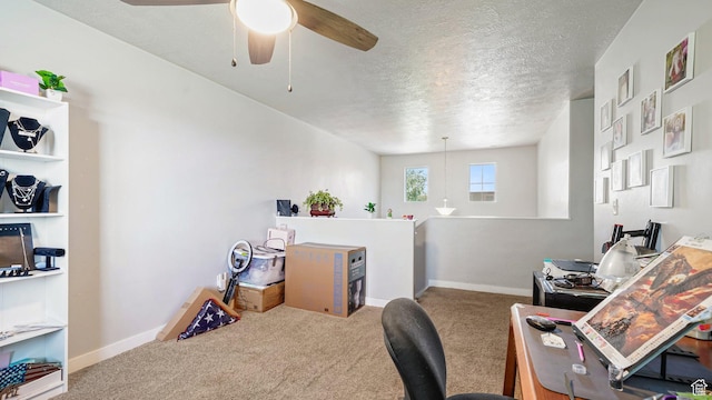 1002 W Stonehaven Dr Unit 108, North Salt Lake, UT 84054 - office featuring carpet flooring, a textured ceiling, baseboards, and a ceiling fan
