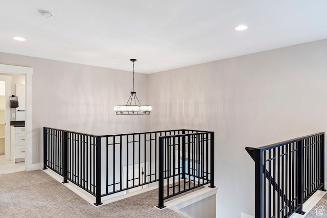 1494 W Lincoln Way, Kaysville, UT 84037 - staircase featuring a chandelier, recessed lighting, carpet flooring, and baseboards