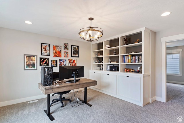 1494 W Lincoln Way, Kaysville, UT 84037 - home office featuring light colored carpet, a chandelier, baseboards, and recessed lighting