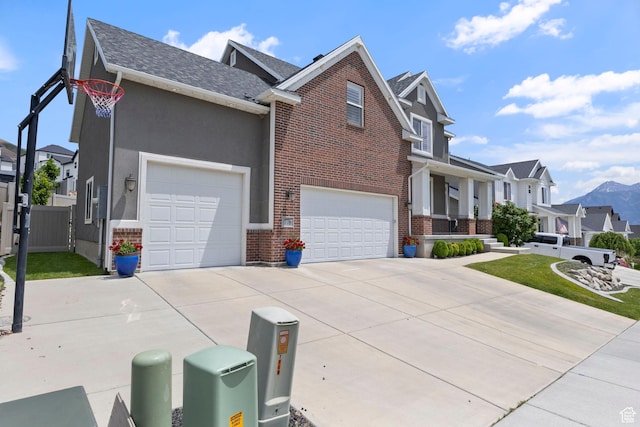 776 W Horizon Dr, Lehi, UT 84043 - view of side of home with driveway, brick siding, a residential view, and a gate