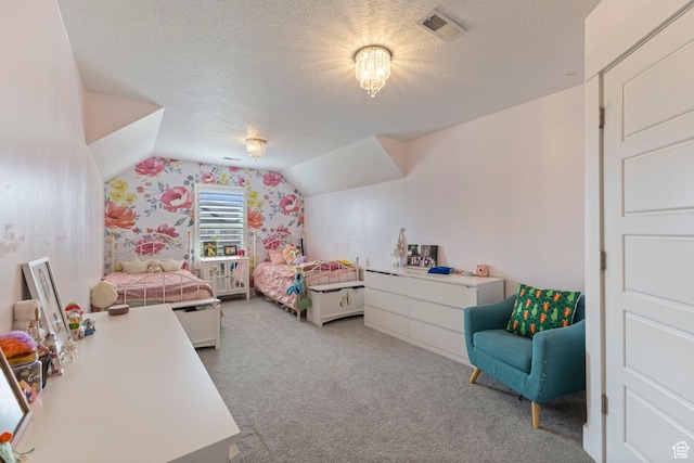 776 W Horizon Dr, Lehi, UT 84043 - carpeted bedroom featuring a textured ceiling and lofted ceiling