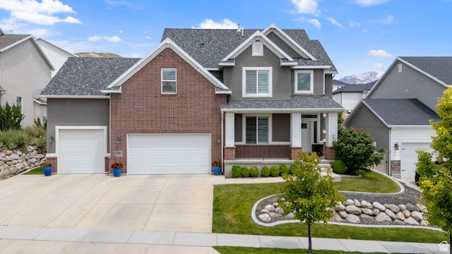776 W Horizon Dr, Lehi, UT 84043 - view of front facade featuring brick siding, stucco siding, driveway, and a porch