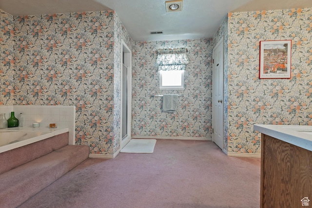 9039 S 1660 E, Sandy, UT 84093 - full bathroom with wallpapered walls, vanity, a bath, carpet, and baseboards